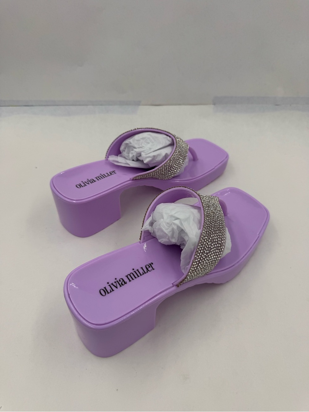 Olivia Miller Gelly Lilac Rhinestone Chunky Platform Thong Sandal, Ladies Size 7 - Picture 12 of 16